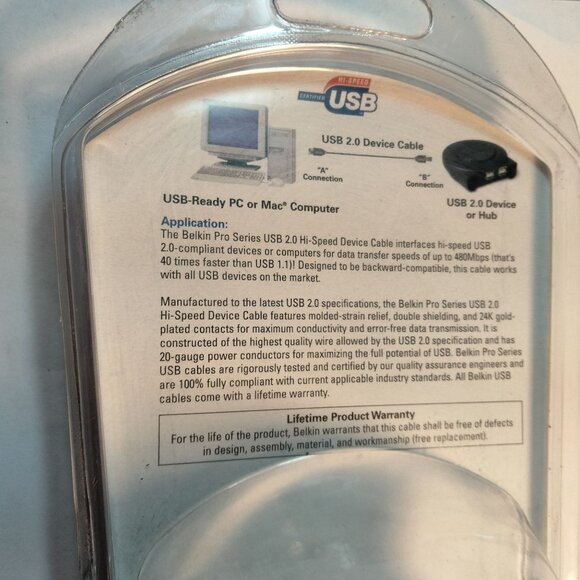 Belkin USB 2 Hi Speed Cable A Plug B Plug 480Mbps Compatible PC Macintosh - Picture 8 of 9
